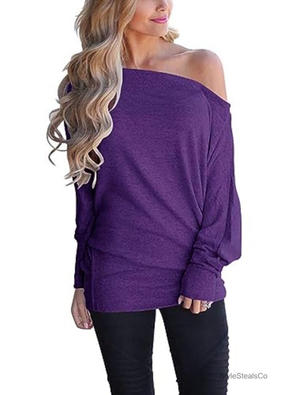 Off Shoulder Tunic Top Long Sleeve Dolman Sleeve Casual Blouse